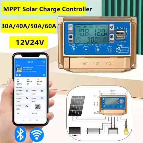 12V/24V 30A/40A/50A/60A High Definition LCD Large Digital Display Bluetooth Solar Charge Controller 