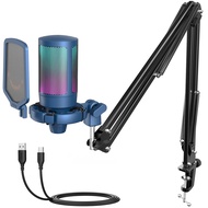 USB Gaming Streaming Recording PC Microphone Kit, RGB Condenser Computer Mic Bundle for Podcasts, Au