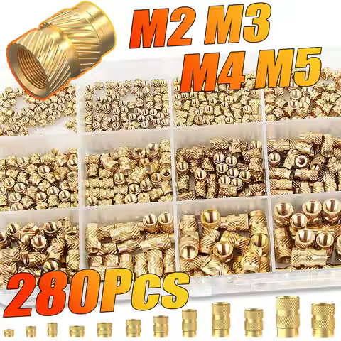 280Pcs Heat Set Threaded Inserts Kit - M2/M3/M4/M5 Brass Knurled Nuts for 3D Printing (PLA/ABS/PETG/