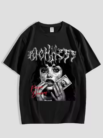 Retro Streetwear Graffiti The Angels Graphic Tee Bold Red Drip Font Black Crew Neck Short Sleeve T-S