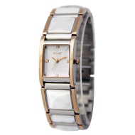 B.U.M. Equipment Quartz Rose Gold All Stainless Steel with White Resin Exquisite Square Shape Analog