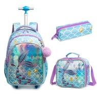 Trolley School Bag 3in1 Sets Primary School 4 Wheels Kids Roller Bag Girl Boy Kids Beg Sekolah Roda 