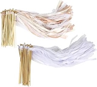 Pack of 100 Wedding Wands Lace Sticks with Wedding Ribbons, Silk Fairy Sticks, Party Favours for Par