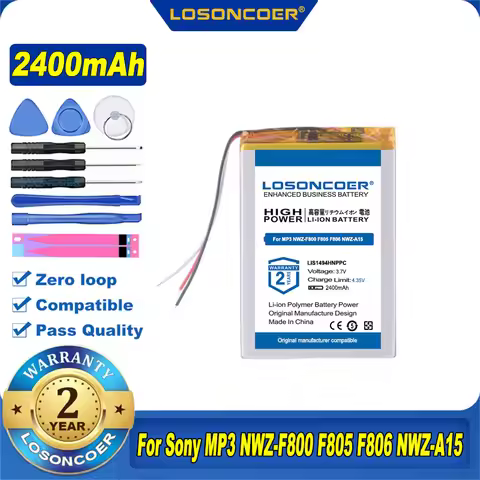 100% Original LOSONCOER 2400mAh Battery For Sony NWZ-F800 F805 F806 NWZ-A15 NWZ-A16 NWZ-A17 LIS1494 