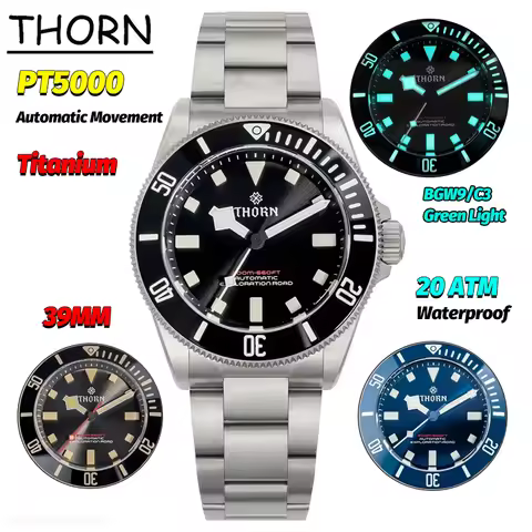 THORN SHY036 Mechanical Dive Watch PT5000 Automatic Titanium Watches Sapphire BGW9/C3 Green Light 20