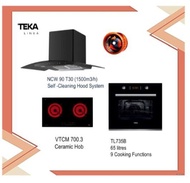 Teka NCW 90 T30 Stainless Steel Self Cleaning Hood System (1500m3/h) + VTCM700.3 Ceramic Hob+ TL 735B Built In Oven (8 Cooking Functions) with Ducting Set