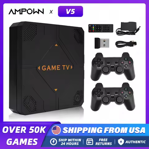 AMPOWN V5 Video Game Console 4K Game TV Box 2.4G Wireless Controllers Dual Handles Portable Home Gam