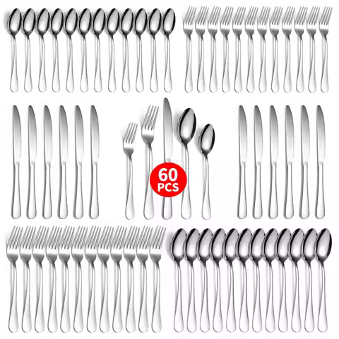 60Pcs Silverware Set Service for 12 Stainless Steel Flatware Cutlery Set Mirror Polished Flatware Se
