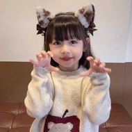 冬季儿童毛绒猫耳朵发箍女孩cos装扮头饰儿童氛围感发饰宝宝可爱Winter children's plush Cat's ears (Steamed cat-ear shaped bread) hai