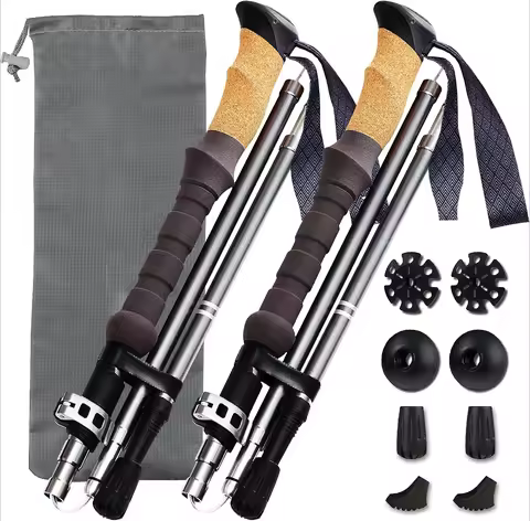 Foldable Trekking Poles With Natural Cork Grip Ultralight Aircraft Grade Aluminum Walking Sticks Adj