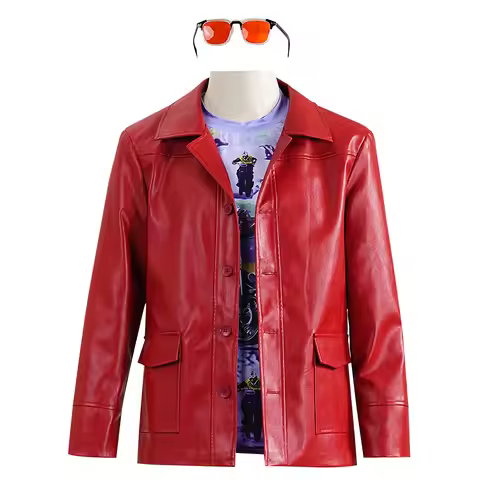 Fight Club Tyler Jacket Cosplay Costume Movie Durden Leather Coat with Shirt Glasses Halloween Carni