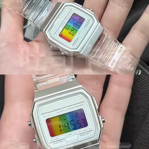 F91W DW5600 AE1200 W-218H For Casio Watch Small Square Screen Modified Stickers Gradient Rainbow Sun