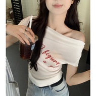 S&F Sexy Off Shoulder Boat Neck Design Bar Neck Top Printed T-Shirt For Women B15