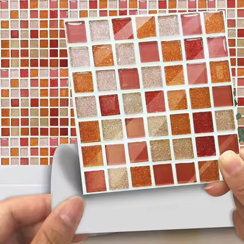 10pcs/set 10/15/20/30cm Colorfu Mosaic Hard Tiles Wall Sticker Kitchen Bathroom Floor Decoration Wal