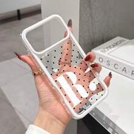 1pc Fashionable Letter R Black Mini Polka Dot Contrast Color Shockproof Cute Phone Case, Minimalist 