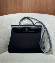Hermes Herbag 31 黑色銀扣 w stamp 帆布