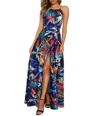 Women 2024 Summer Maxi Dress Casual Floral Halter Neck Beach Hawaiian Outfits Wedding Guest Dress