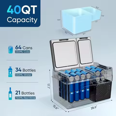 US Shipping Hot New 12 Volt Car Refrigerator 40QT Dual Zone Portable Freezer Cooler for Travel Campi