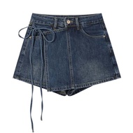 GOOTRADES High Waist A-line Skirt Shorts Wide Leg Lace-up Baggy Blue Jeans Skirt Korean Ins Y2K Fake