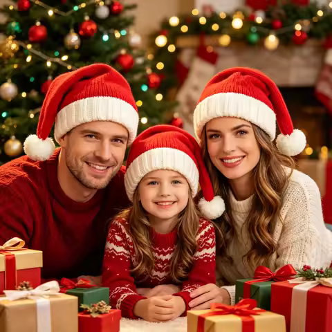 Christmas Santa Hat Soft Knit Xmas Holiday Party Cap Red Long Beanie Hat for Adult Kids