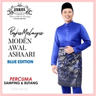 [BLUE SET] Baju Melayu Awal Ashaari Paloma Slim Fit by JAKEL Baju Melayu Cekak Musang Baju Raya 2024 Free Samping