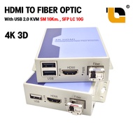 HDMI Fiber Media Converter LC SIMPLEX 10KM KVM 3D 4K กล่องแปลง Fiber to Hdmi with usb HDMI fiber extender