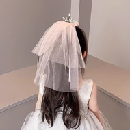 Princess Girl Veil Crown Hair Clip Baby Birthday Hair Accessories Veil Children's Performance Photo 