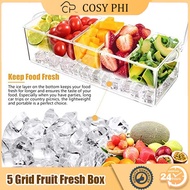 COSYPHI 5 Grid Fruit Vegetable Fresh Box Chilled Condiment Server Tray Compartment Fruits Bowl