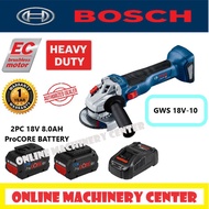 (READY STOCK) BOSCH GWS18V-10 Brushless Cordless Angle Grinder c/w 2×8.0AH, GAL1880 06019J40L1