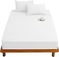 HOSUR Fitted Sheet, Mattress Cover, Sheet, Bed Cover, Mattress Cover, Easy to Put On and Take Off, Breathable, All Seasons, Washable, Double, 55.1 x 78.7 inches (140 x 200 cm), White