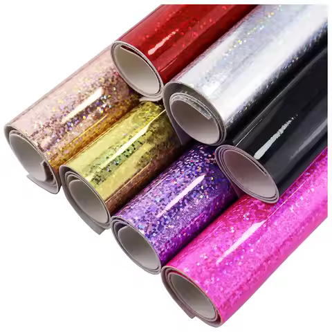 30x134cm Iridescent Holographic Mirror Shiny Faux Synthetic Leather Fabric For Bows Gift Box DIY Dec