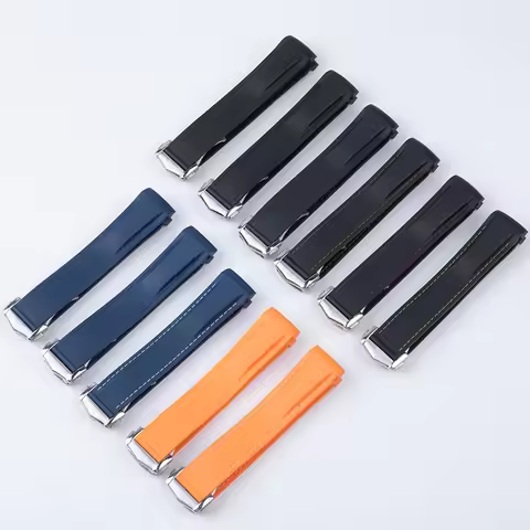 Curved End Universal Fluororubber Rubber WatchBand 19/20/21/22mm For Omega Strap 300 SEAMASTER 600 P