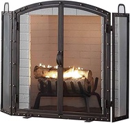 Freestanding fireplace screen with doors, Industrial style wrought iron stove accessories fire fence, Fine metal mesh safety fireproof board, Heavy wood stove accessories