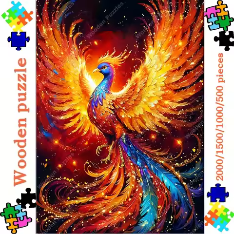 2000/1500/1000/500pcs Majestic Phoenix Wooden Jigsaw Puzzle for Adults - Vibrant Firebird Art with I