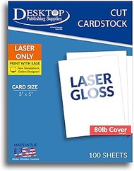 Glossy 3" X 5" Cardstock for Laser Printers - 100 Sheet Pack - High Gloss Invitation Photo Paper
