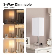 hanhan1 Fabric Bedside Table Lamp Nightstand with Warm White LED Bulb Desk Light Touch Control USB A