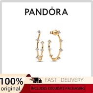 Pan Gold Plated Era Lab-Grown Diamond Station Hoop Earrings Valentine's Day Personalized Jewelry