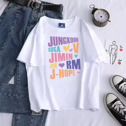 Men's and Women's Graffiti Printed T-shirt Jungkok Jimin V J-Hope Rm Jin Casual Fashion Quality Cott