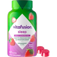 Vitafusion Max Strength Melatonin Gummy Supplements, Strawberry Flavored, 10 mg Melatonin Sleep Supp