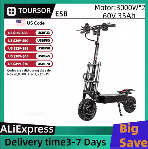TOURSOR E5B Electric Scooter For Adults 3000W*2 Dual Motor 60V35Ah Battery E-Scooter 11" Off-road Ti