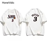 HONEVIDIC 2025 New Summer Short-Sleeved 76Ers Iverson No. 3 Print Men's Sport 100% Pure Cotton T-Shi