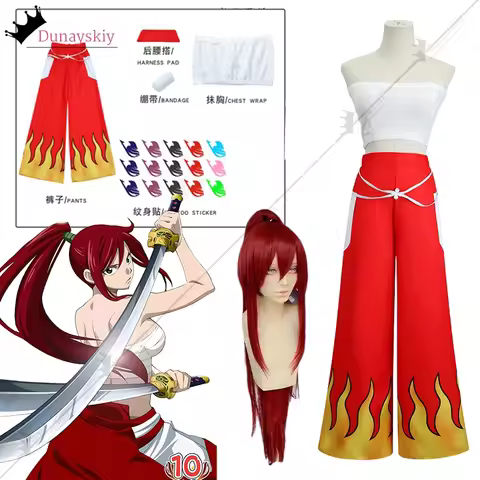 Anime Fairy Tail Erza Scarlet Cosplay Costume Red Wig Chest Wrap Bandage Uniform Tattoo Sticker Anim