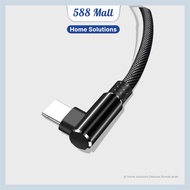 [ 588 Mall ] USB Type C Charger Cable Model L Shape Braided 2.4A | 5V