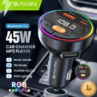 BAVIN PC2079 45W PD + QC 3.0 Ultra-Fast MP3 Car Charger w/ 7-Color RGB Lights Smartphone Adapter