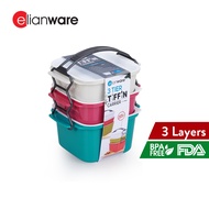 Elianware 2/3/4 Layer Tier Microwaveable BPA Free Square Tiffin Food Carrier Lunch Box with Carrier