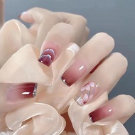 24Pcs Wine Red Fake Nails with Glue DIY Art Design Flower False Nails Wearable Nails Stylish Pattern