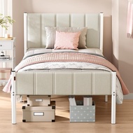 Double Bed Frame with Upholstered Headboard. Double Size Metal Bed Frame with Bed Ends. Can Support 