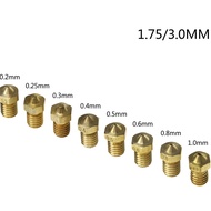 3D Printer Accessories Metal Threaded Copper Nozzle E3D-V5 V6 M6 1.75/3. 0 Consumables