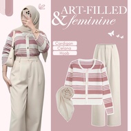 One Set Simple 3in1 Trendy Coffee Outfit [Pants + Cardigan + Hijab] Suit Wanita - IS147N
