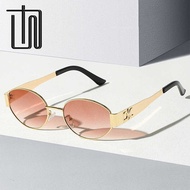 Oval Frame Fashion Sunglasses 9 5 2 1 Metal Unique Ink I N S Style Trendy Eyes